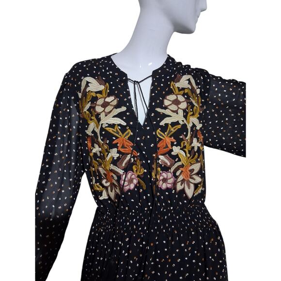 Rusty Dustty Bohemian Women's OXL Flowy Embroidered Whimsy Tassel Maxi Dress - Picture 3 of 10